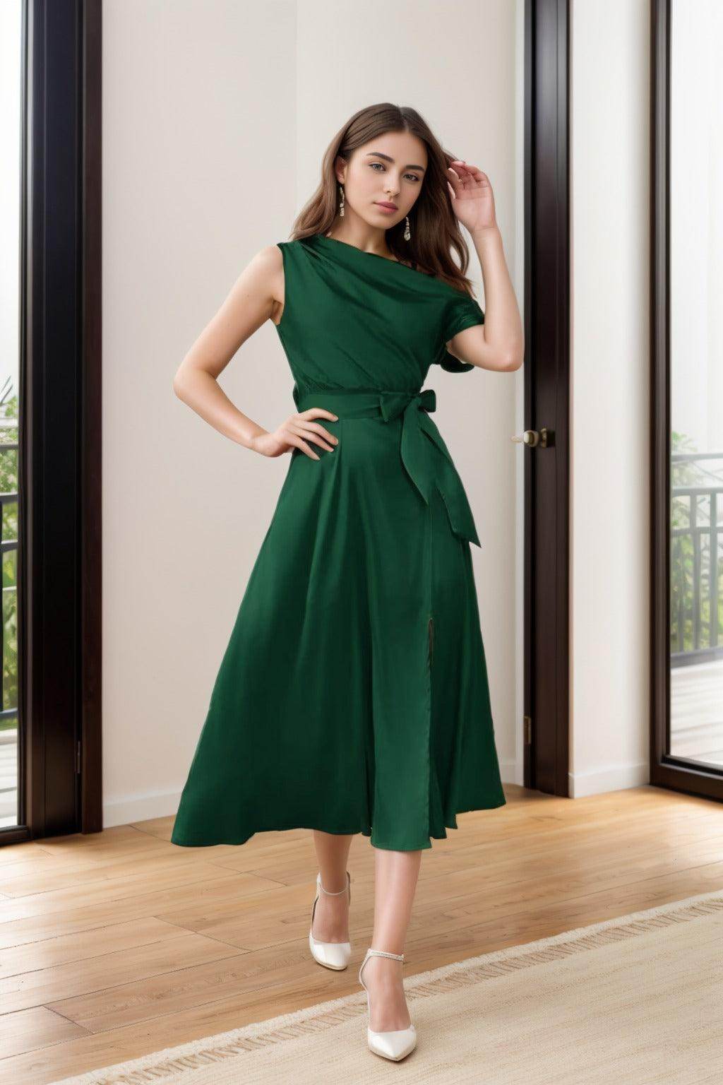 Sheath-Column Tea Length Silk-Like Graduation Dresses CS0540 - COCOMELODY